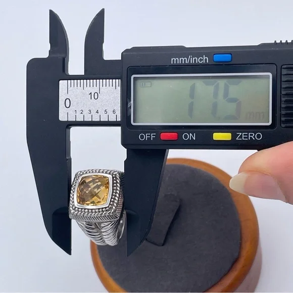 Judith Ripka Citrine Cushion Ring Sterling Silver 925 Double Cable Shank Size 8 - Picture 6 of 10